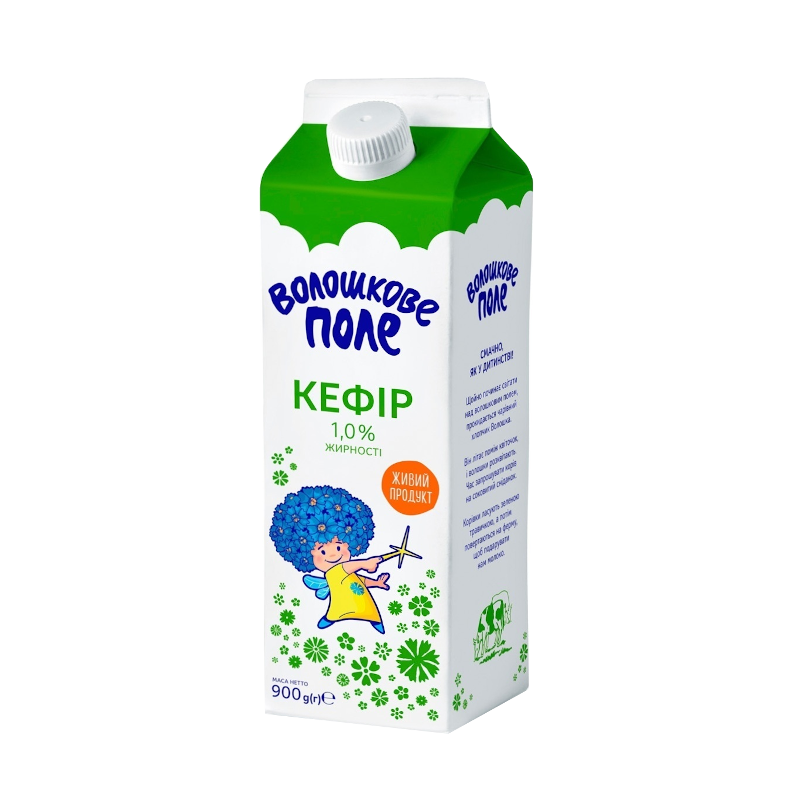 Кефір ВОЛОШКОВЕ ПОЛЕ 1%, 900г, пляшка картонна